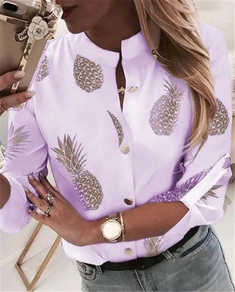 2019 Women's Casual V-Neck Pineapple Print Shirt