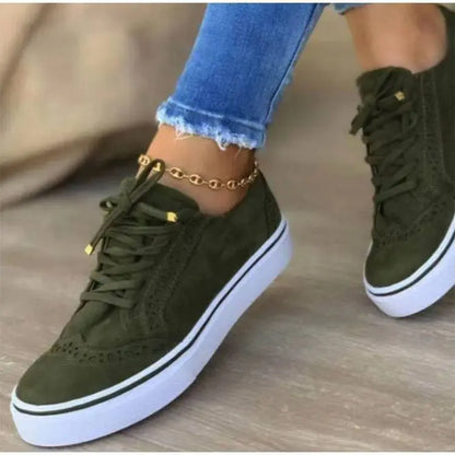 Women's Casual Lace-up Canvas Shoes - Solid Color Flat