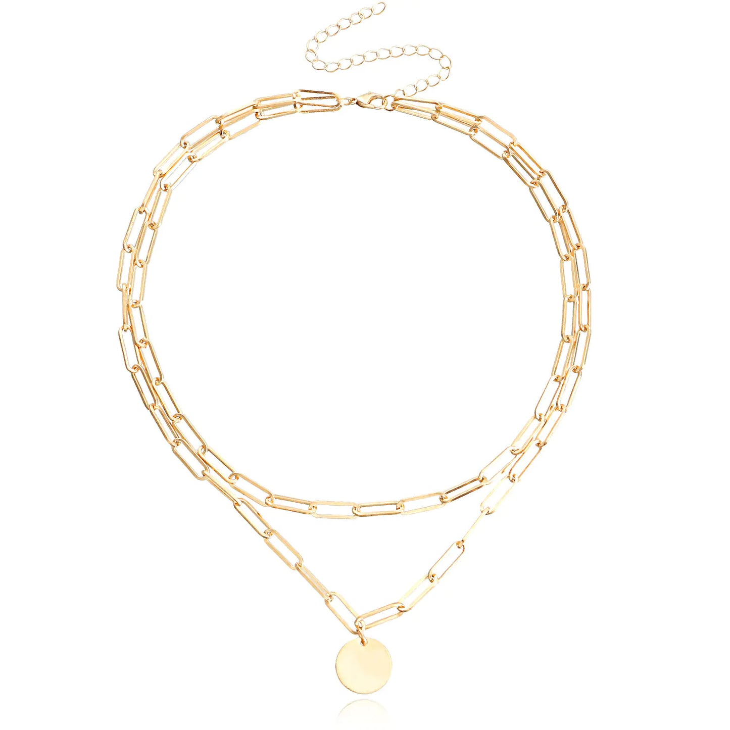 Vintage Layered Necklace with Round Pendant for Women