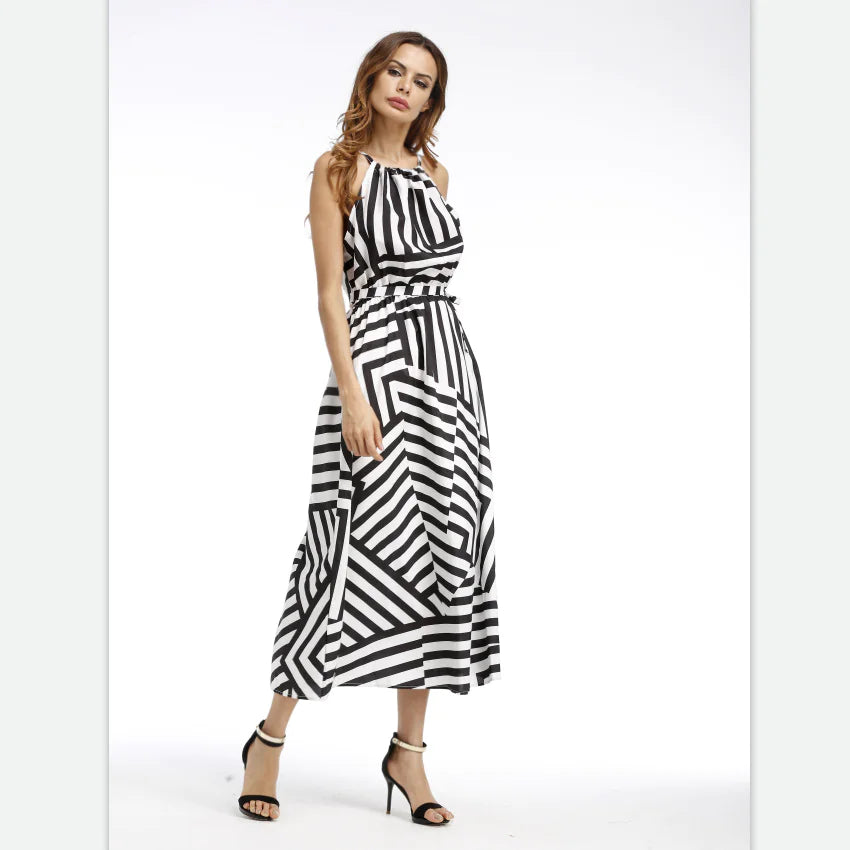Geometric Printed Strappy Long Dress – Women's Maxi Dress