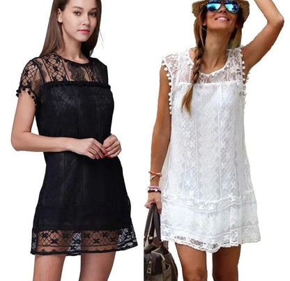 Elegant White Lace Sleeveless Dress