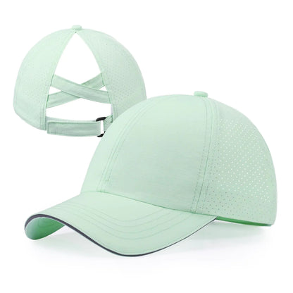 Girls Baseball Hat Criss Cross Ponytail Hats for Girls Adjustable Kids Baseball Cap Ponycap Outdoor Summer Sports Hats Age 7-12 Mint Green