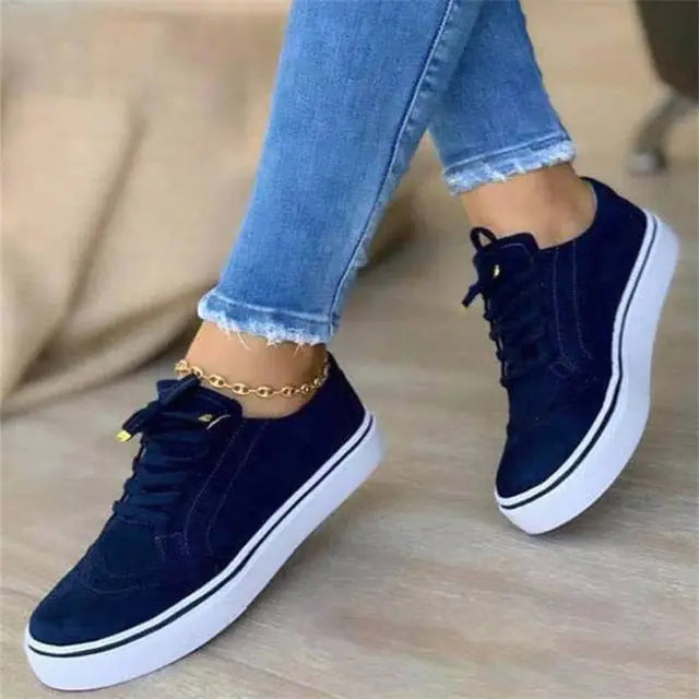Women's Casual Lace-up Canvas Shoes - Solid Color Flat