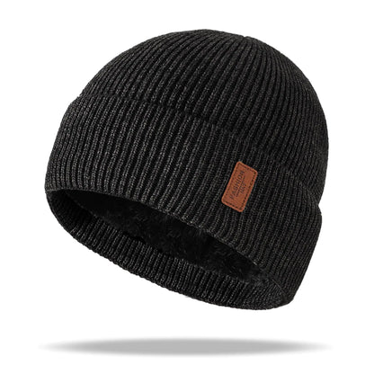 Beanies Hats Mens - Winter Warm Knit Hats with Soft Lining Stretchable Knitted Cuff Skull Caps for Men Black