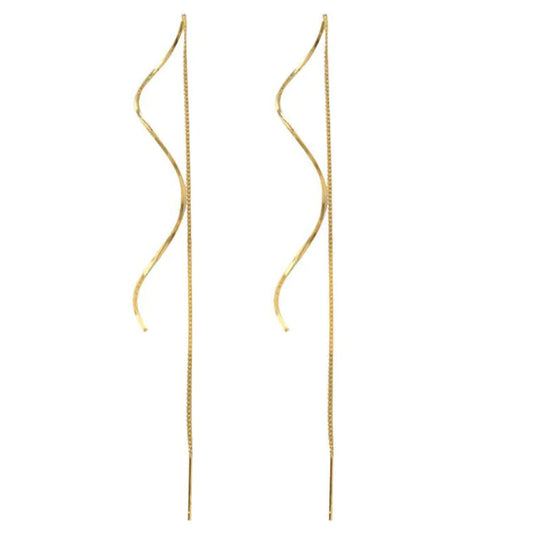 Elegant Spiral Wave Tassel Threader Earrings