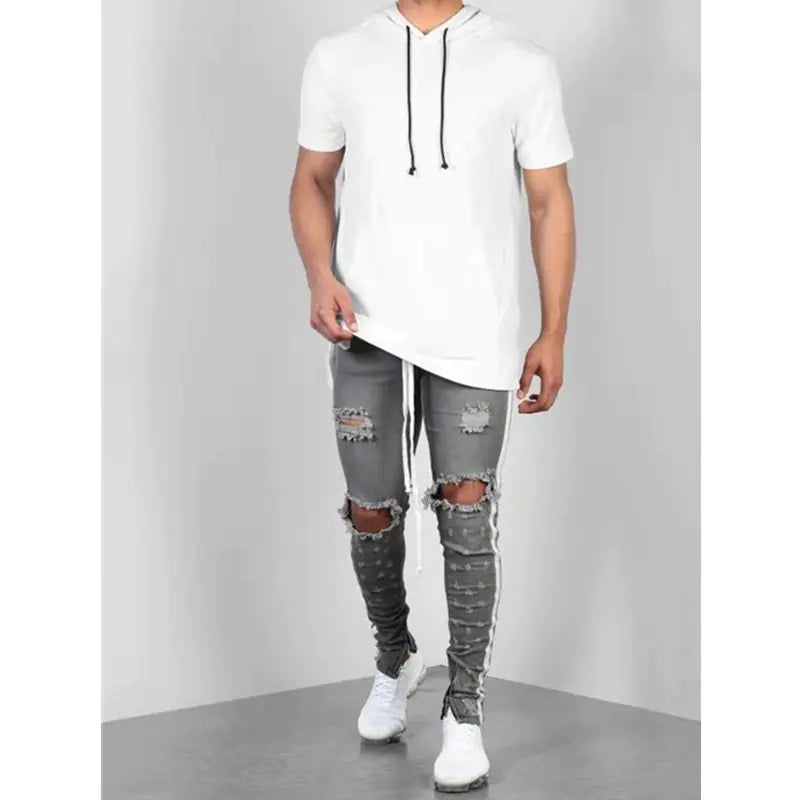 Distressed Denim Strip Jeans