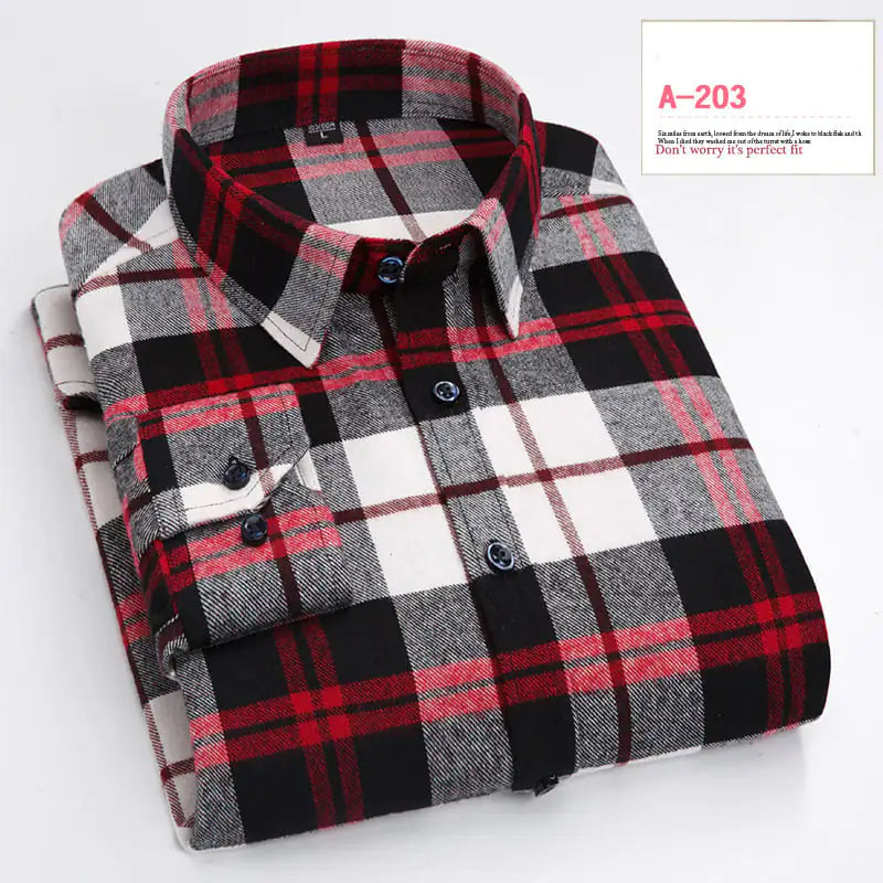 Casual Long-sleeved Plaid Brushed Shirt