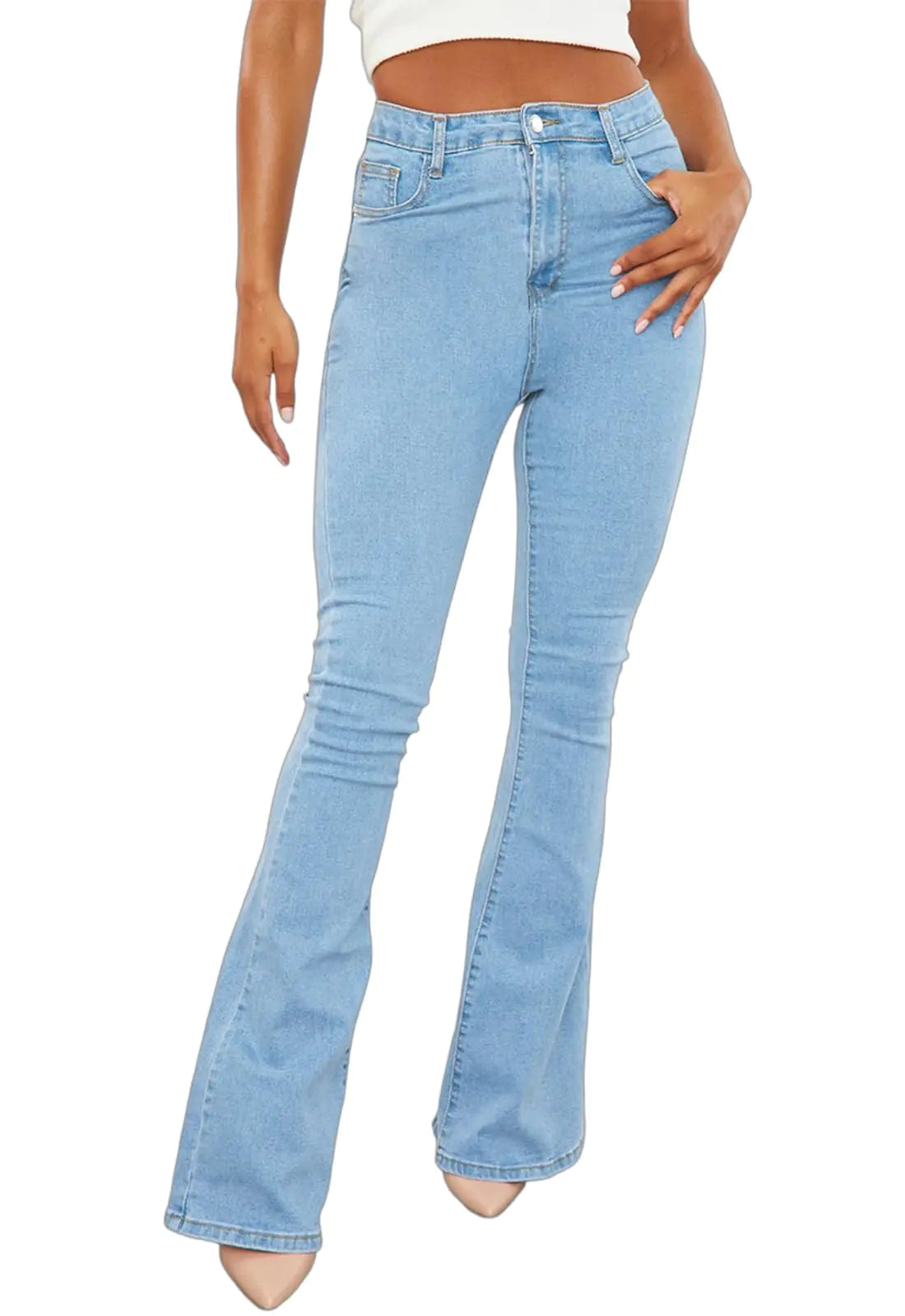 TodTan Womens Ripped Jeans High Waisted Bell Bottom Jeans Hem Destroyed Denim Pants