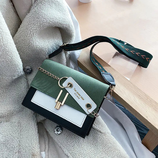 Color Block Small Square Bag with Wide Shoulder Strap