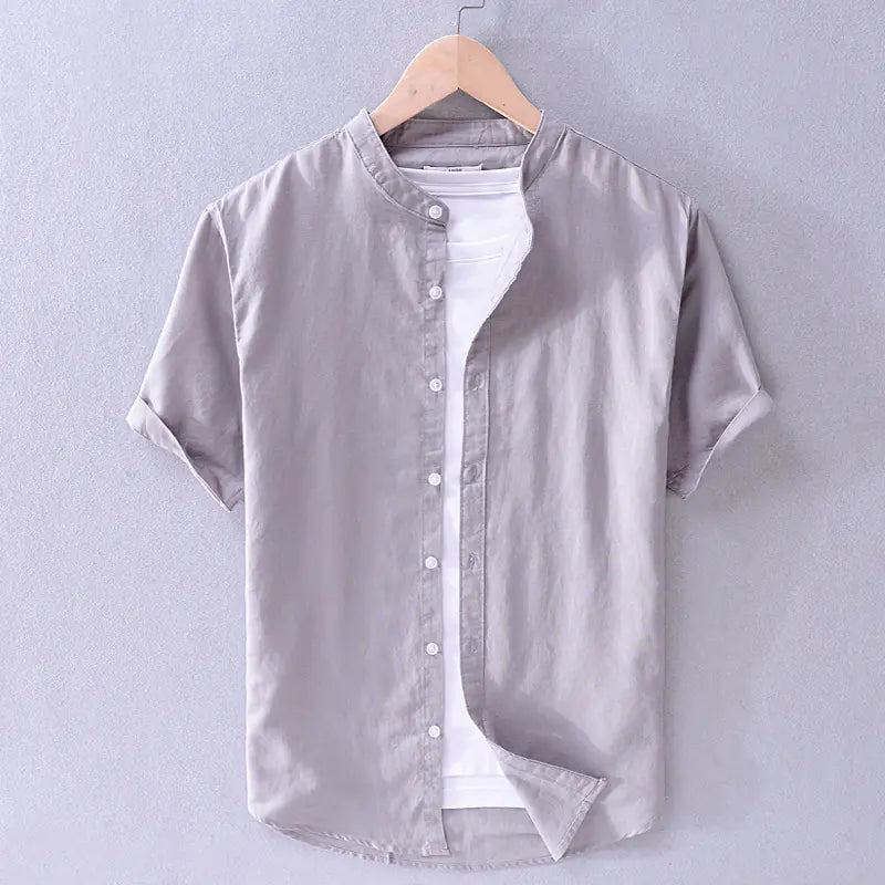 Men's Loose Linen Casual Shirt - Solid Color Beach Style