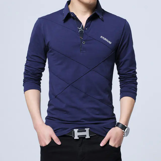 Men's Casual Long Sleeve Polo Shirt