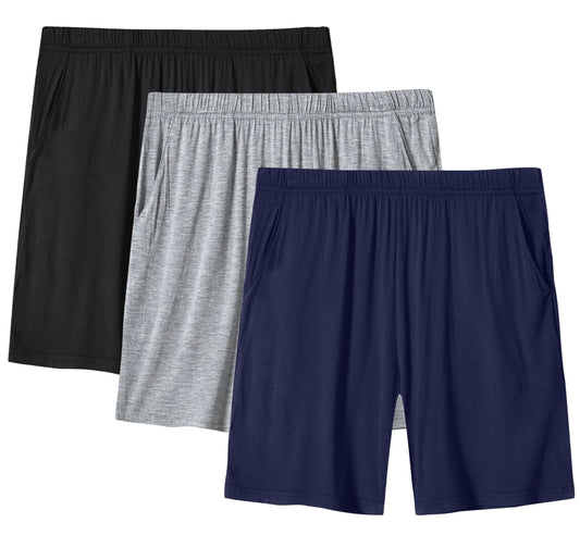 JINSHI Pj Shorts for Women with Pockets Comfy Stretch Modal Pajama Shorts for Women 3 Pack Lounge Shorts Boxer Shorts Women Light Grey/Navy Blue/Black Small