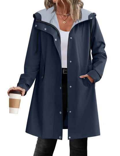 Zeagoo Women Raincoats Waterproof with Hood Lightweight Raincoat Long Packable Windbreaker Jacket 2025 Fashion Hiking Rain Jackets Navy Blue XXL
