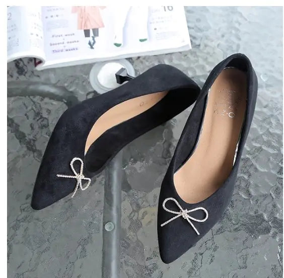 Vintage Velvet Bow High Heel Shoes with Pointed Toe