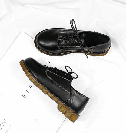 Stylish Retro Black Flat Leather Shoes for Women 2020