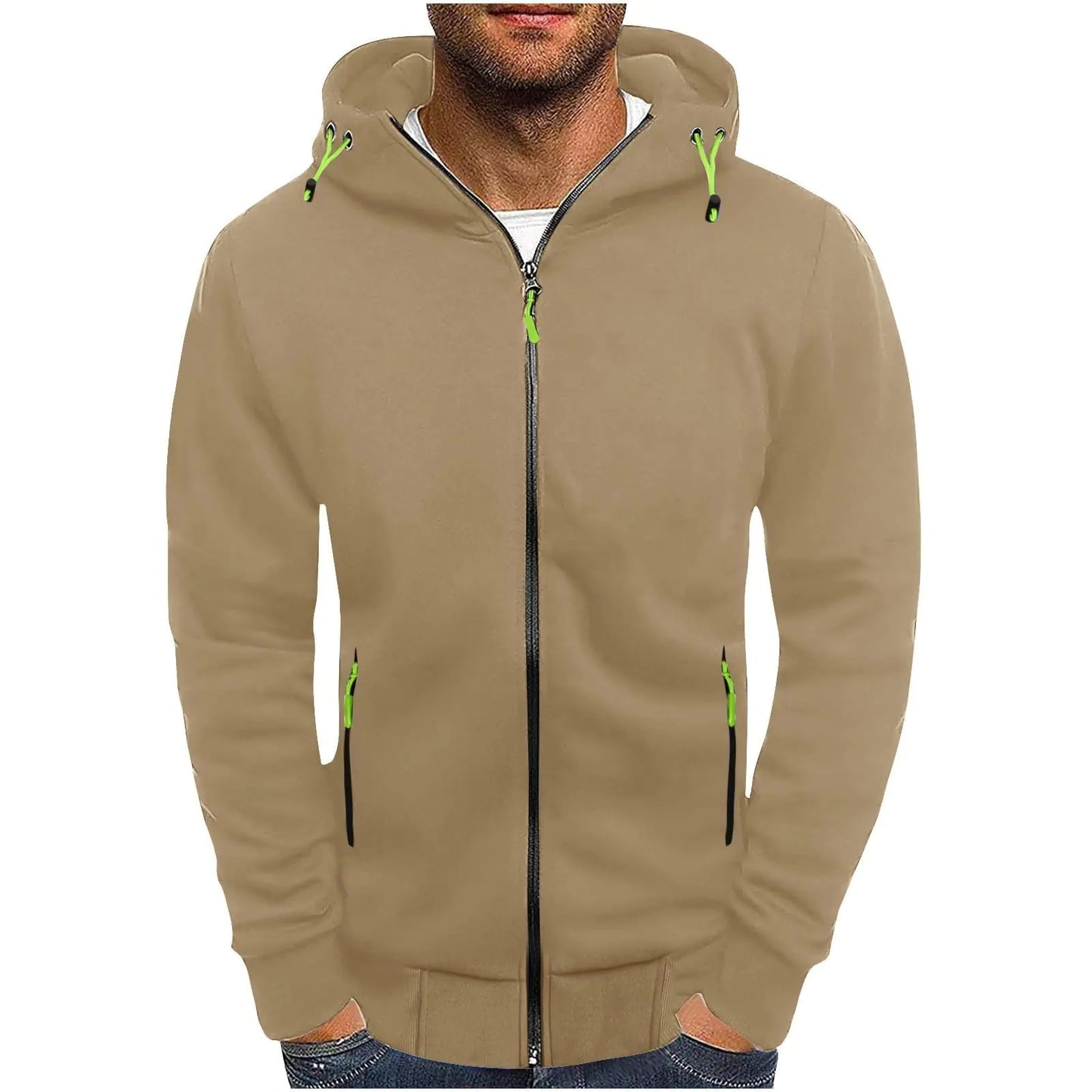 Placed Amaon 2024 Of Mens Sweatshirts Hoodies Jackets For MenPullover Hoodies For Men Solid Zipper Long Sleeve Hooded Sweatshirts Casual Workout Sport Sweaters Tops 1-Khaki