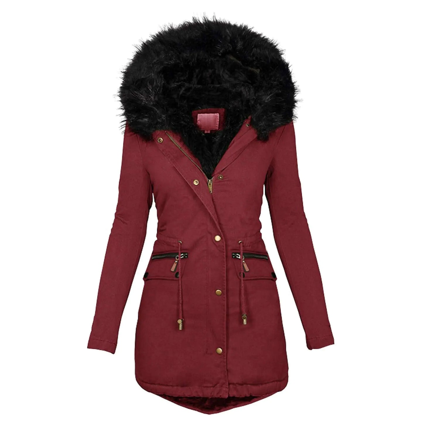 TIMIFIS Winter Coats for Women Plus Size Thick Jackets with Fur Hood Warm Cashmere Outerwear Big Collar Parka Tops