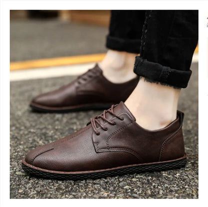 Men's All-Black Leather Waterproof Slip-Resistant Shoes