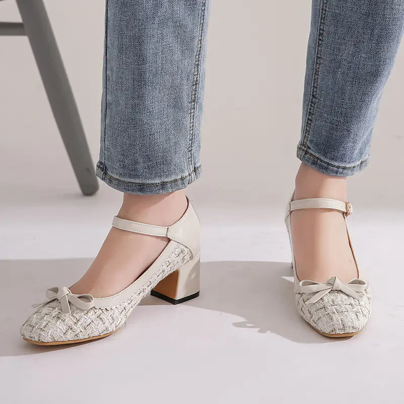 Spring 2020 Fashion Chunky Heel Square-Toe Flats