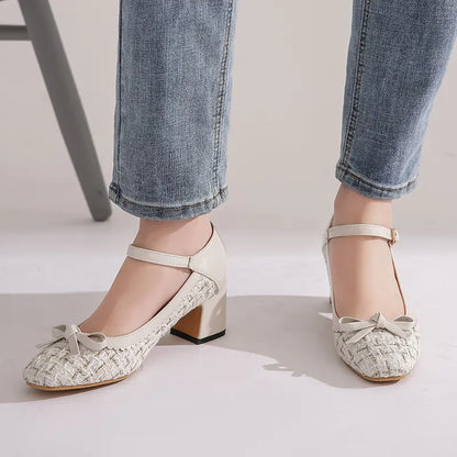 Spring 2020 Fashion Chunky Heel Square-Toe Flats