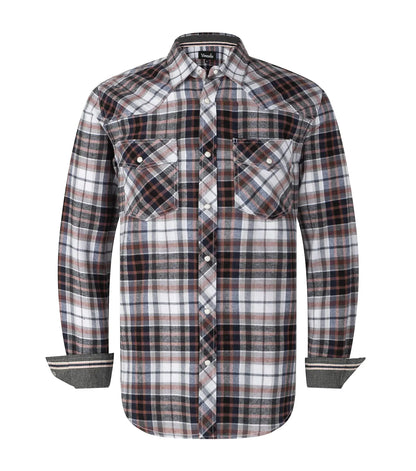 Mens Western Snap Casual Shirt Two Pocket Long Sleeve Flannel Shirt (Whtbrw. 2X)