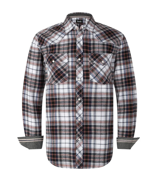 Mens Western Snap Casual Shirt Two Pocket Long Sleeve Flannel Shirt (Whtbrw. 2X)