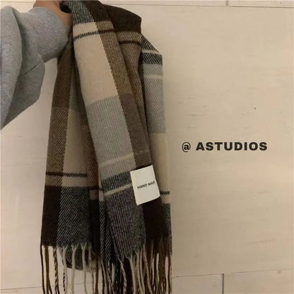 Men's Thickened Cashmere Plaid Scarf for Autumn/Winter