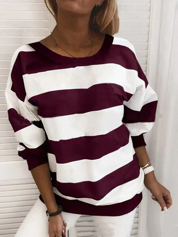 Striped Long Sleeve Loose Sweatshirt Top