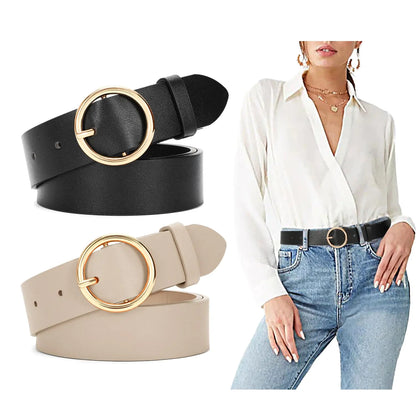 SUOSDEY 2 Pack Women Leather Belt Faux Leather Waist Belt with O-Ring Buckle Women Retro Belts for Jeans Dress Pantblack and beige belt