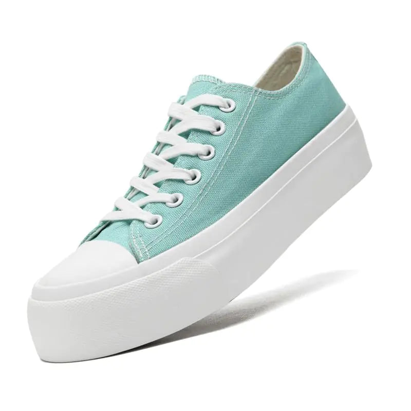 Platform Sneakers for Women Men Low Top Canvas Shoes for Women Classic Lace Up Canvas Platform Shoes Casual Tennis Walking Sneakers Light Green