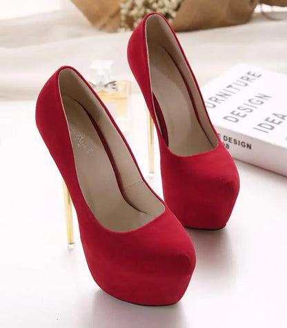 New Women's High Heel Suede Pumps - Black Nightclub Shoes