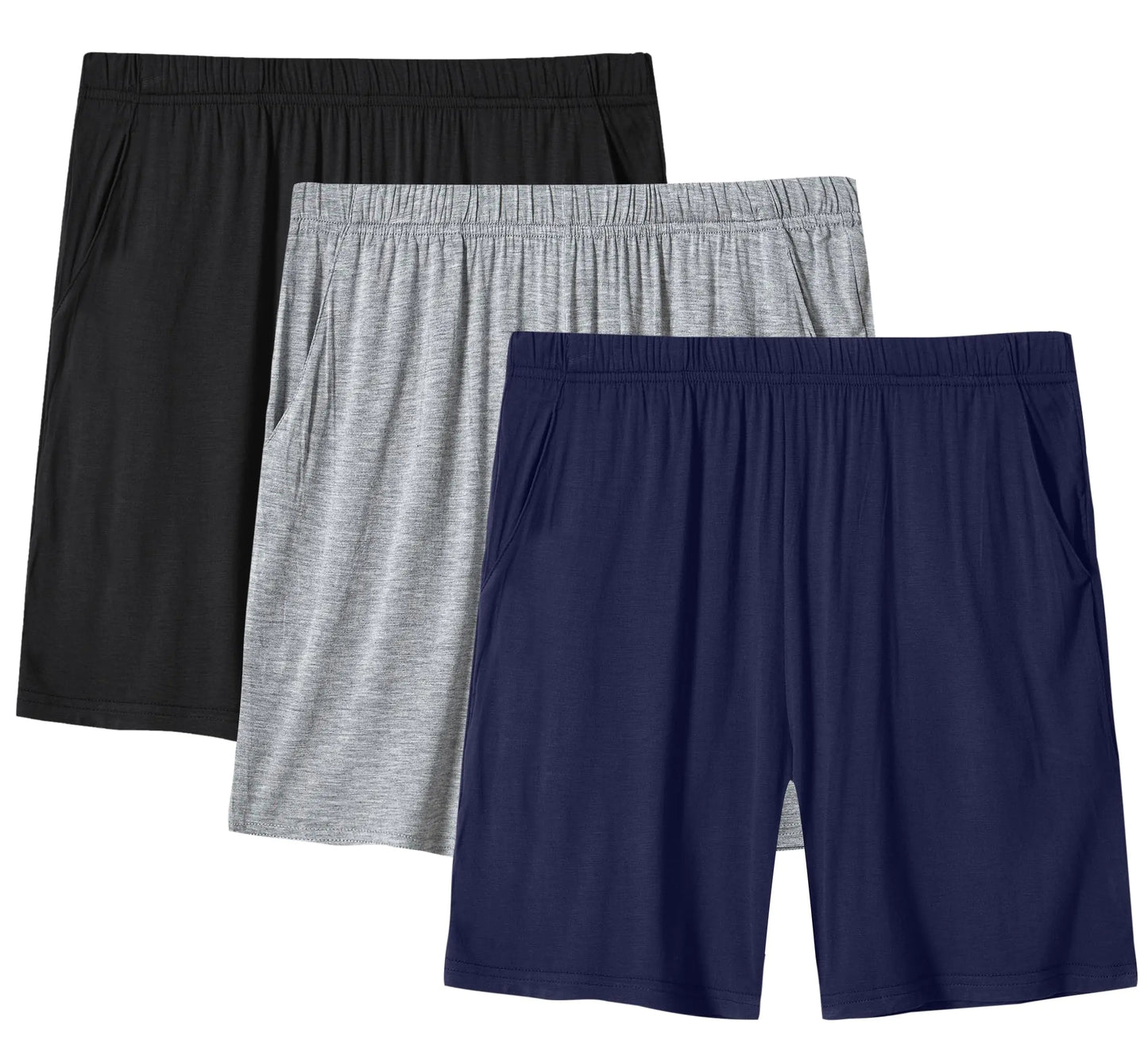 JINSHI Pj Shorts for Women with Pockets Comfy Stretch Modal Pajama Shorts for Women 3 Pack Lounge Shorts Boxer Shorts Women Light Grey/Navy Blue/Black Small