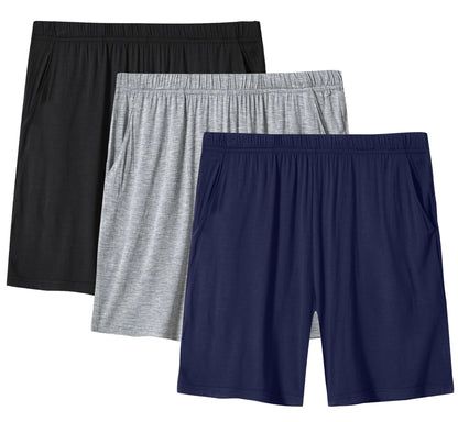 JINSHI Pj Shorts for Women with Pockets Comfy Stretch Modal Pajama Shorts for Women 3 Pack Lounge Shorts Boxer Shorts Women Light Grey/Navy Blue/Black Small