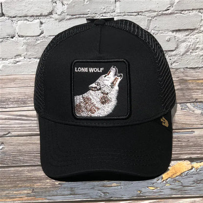 Wolf Embroidered Baseball Cap with Mesh Design
