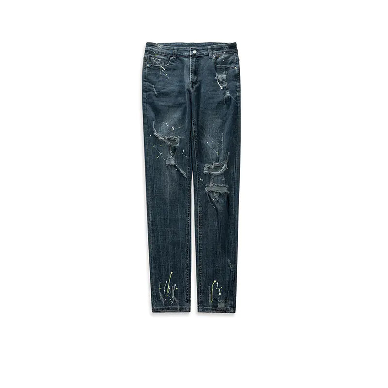 Slim Destruction Jeans for Men and Women with Paint Splash