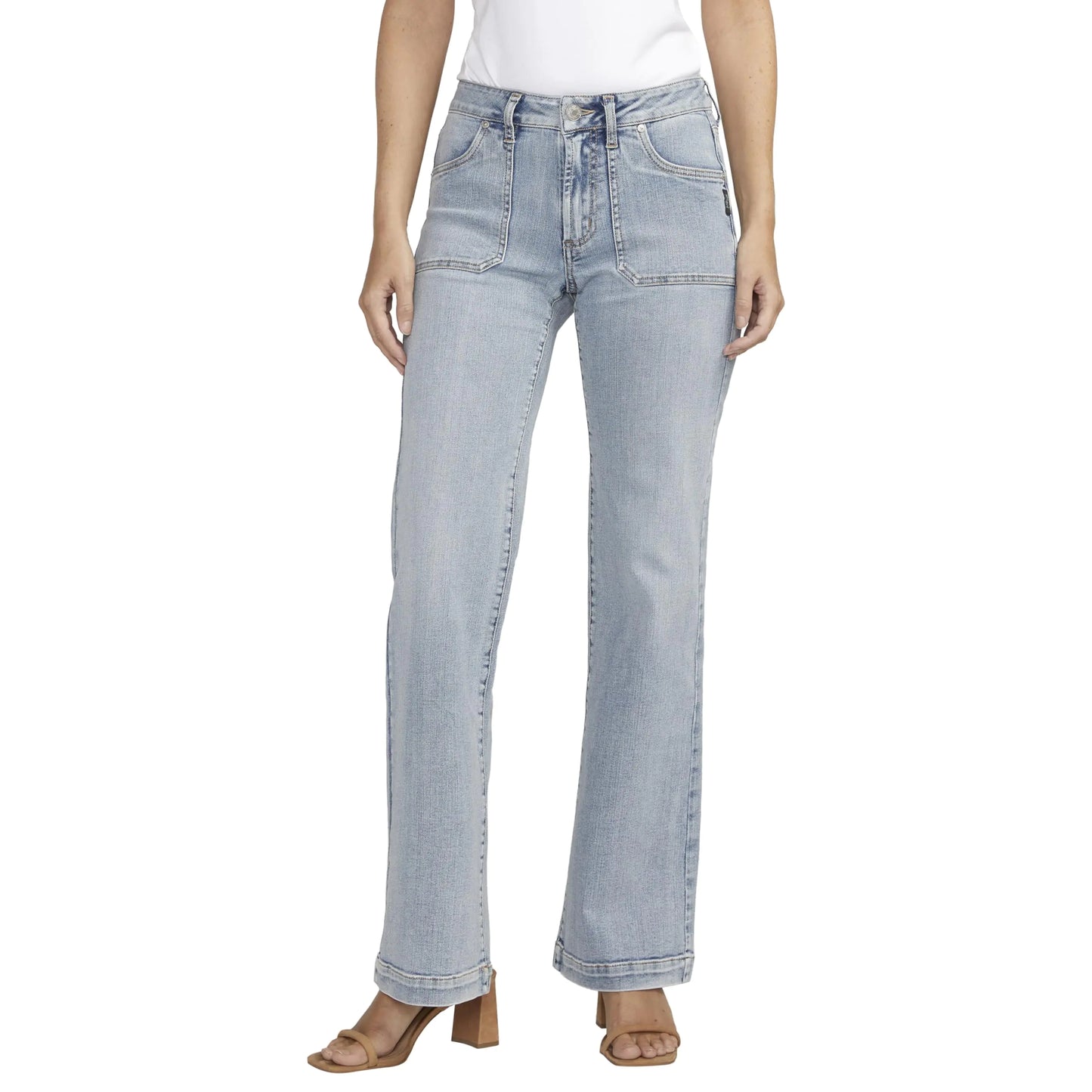 Silver Jeans Co. Womens Suki Mid Rise Curvy Fit Trouser Leg Jeans Indigo