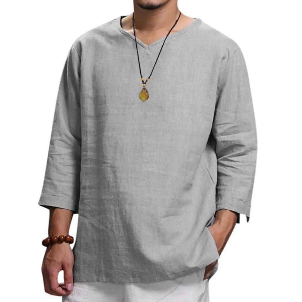 Men's Casual 3/4 Sleeve Loose Pullover Shirt