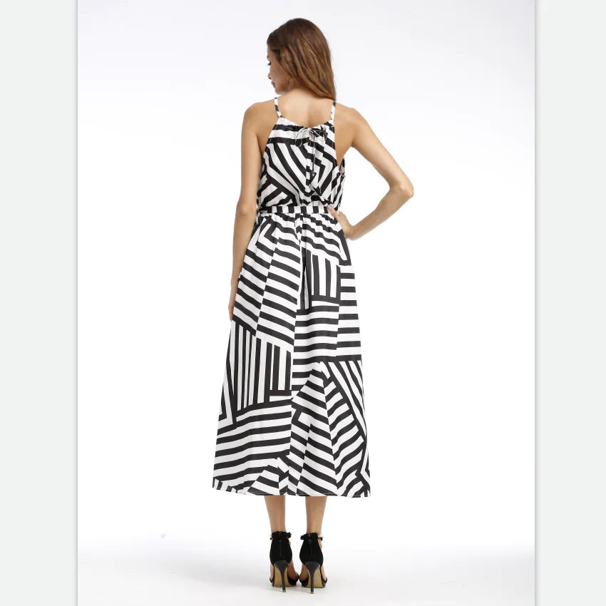 Geometric Printed Strappy Long Dress – Women's Maxi Dress