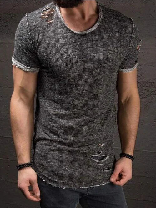European Style Short Sleeve Distressed T-Shirt