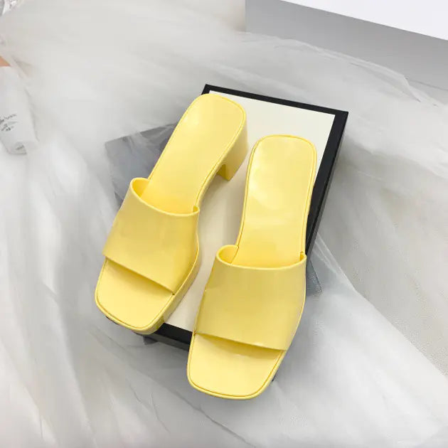 Chunky Heel Candy Color Jelly Shoes with Square Toe