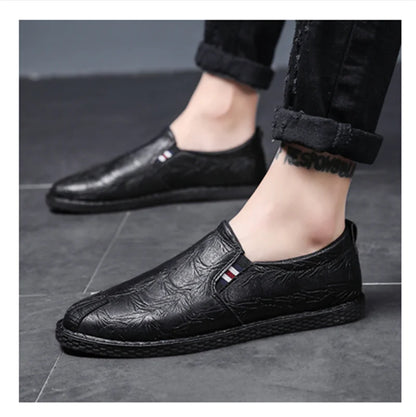 Men's All-Black Leather Waterproof Slip-Resistant Shoes
