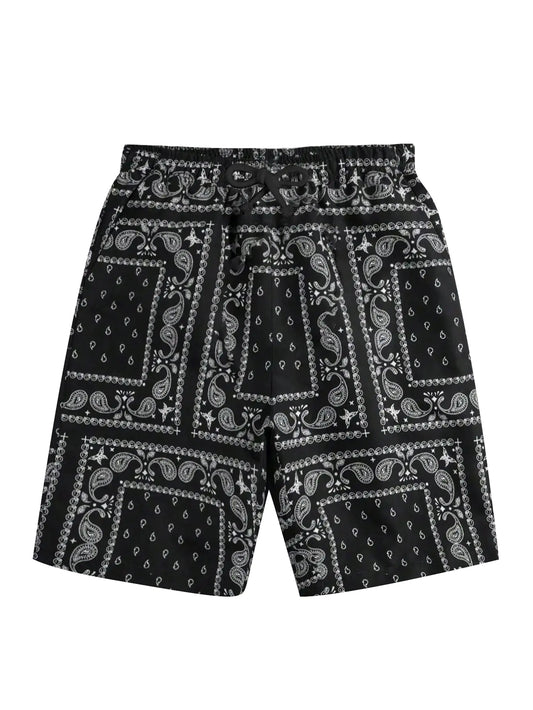 RoseSeek Boys Paisley Shorts Boho Drawsring Casual Gym Beach Bandana Shorts Summer Shorts for Boys Boho Black 16Y