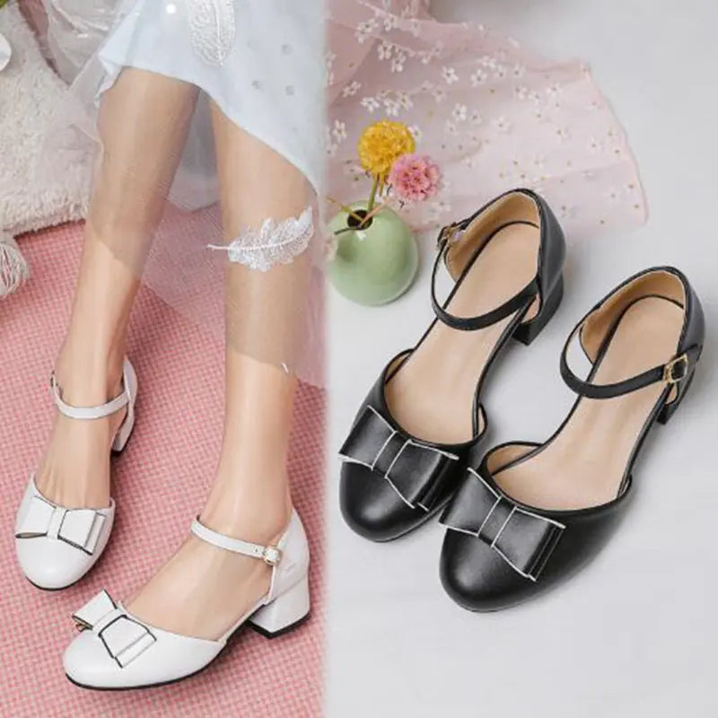 Girls' White Leather High Heel Princess Shoes with Bow