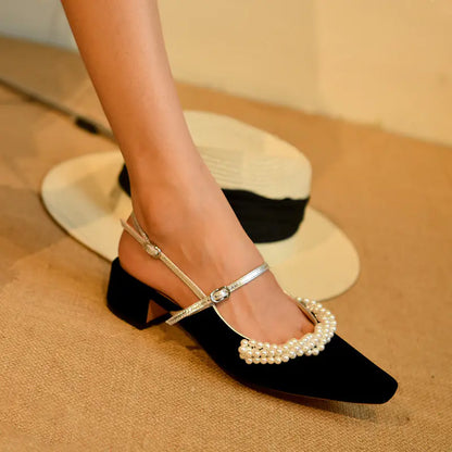 Vintage French Pearl Mid-Heel Mary Jane Shoes for Women