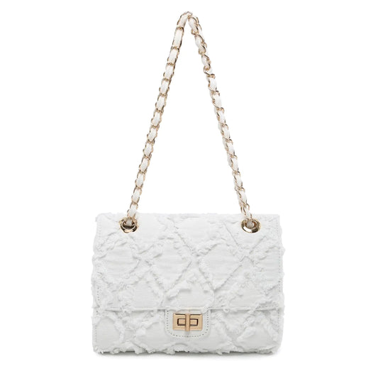 MKP Women Small Shoulder Bags Quilted Crossbody Distressed Jean Denim Purse Evening Bag Clutch Handbag with Chain Strap