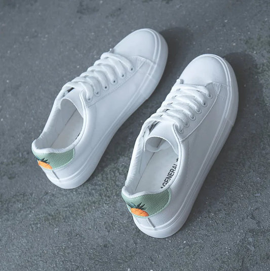 Breathable Flat Sneakers - Pineapple Design (White)