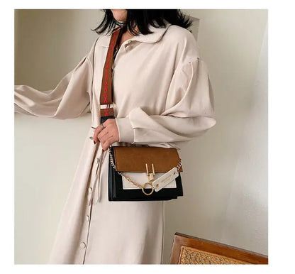 Color Block Small Square Bag with Wide Shoulder Strap