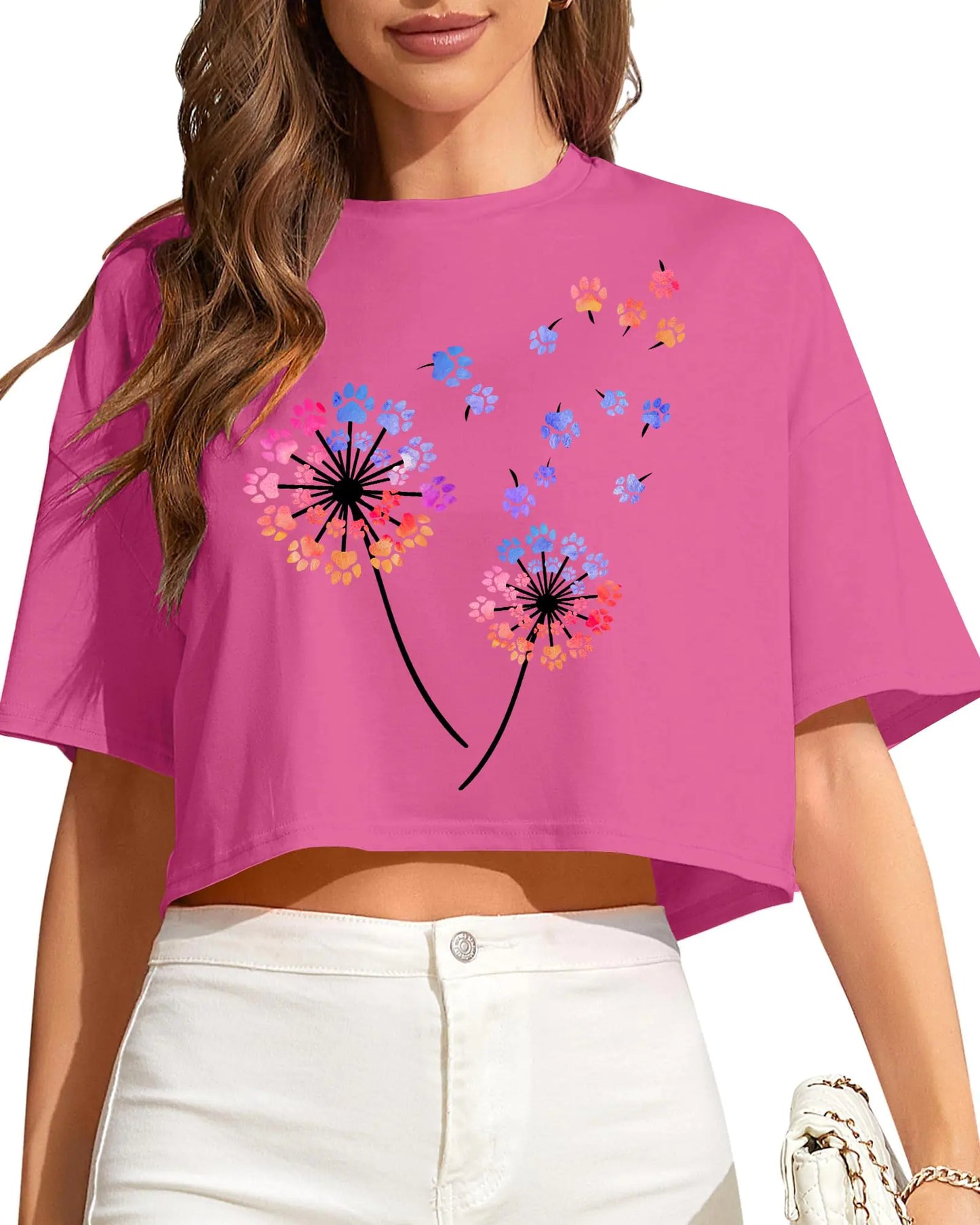 Graphic Tees for Women Cropped Tops Dandelion Flower Tshirt Summer Beach Graphic Cropped Tee Casual Top