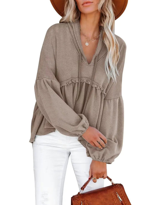 Limerose Womens Tunic Top Casual Long Sleeves Peplum Babydoll Ruffle Knit Hoodies Pullover