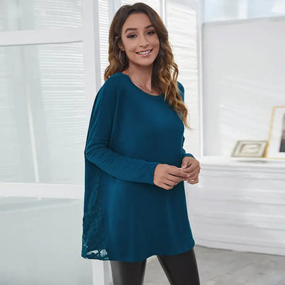 Casual Diamond Lace Patchwork T-Shirt for Women